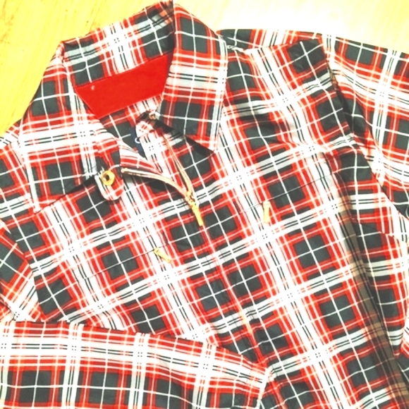 Catalina Plaid Windbreaker zipper Rain Jacket Roomy Small / Med Red White Blue - Picture 2 of 7